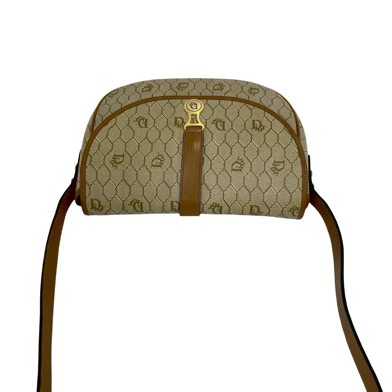 Dior Vintage Logo Honeycomb Pattern Leather Shoulder Bag Pochette Beige Brown — view 4