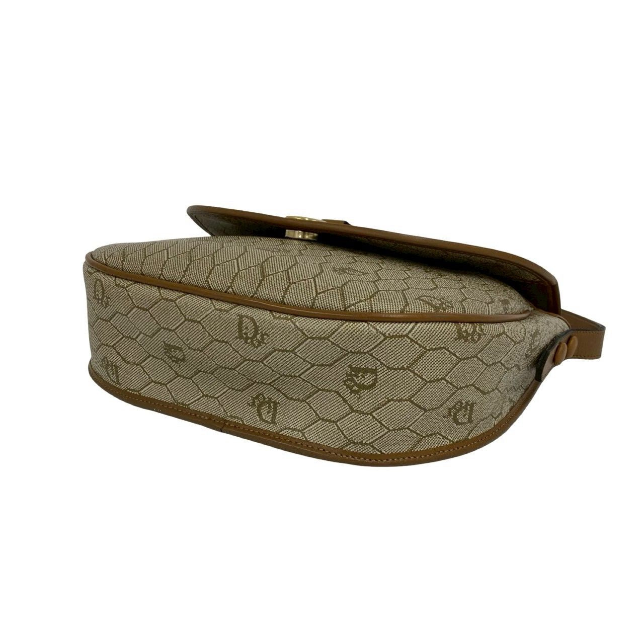 Dior Vintage Logo Honeycomb Pattern Leather Shoulder Bag Pochette Beige Brown — view 8