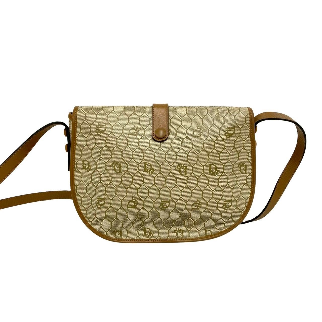 Dior Vintage Logo Honeycomb Pattern Leather Shoulder Bag Pochette Beige Brown — view 3