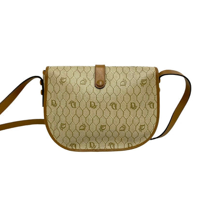 Dior Vintage Logo Honeycomb Pattern Leather Shoulder Bag Pochette Beige Brown — view 3