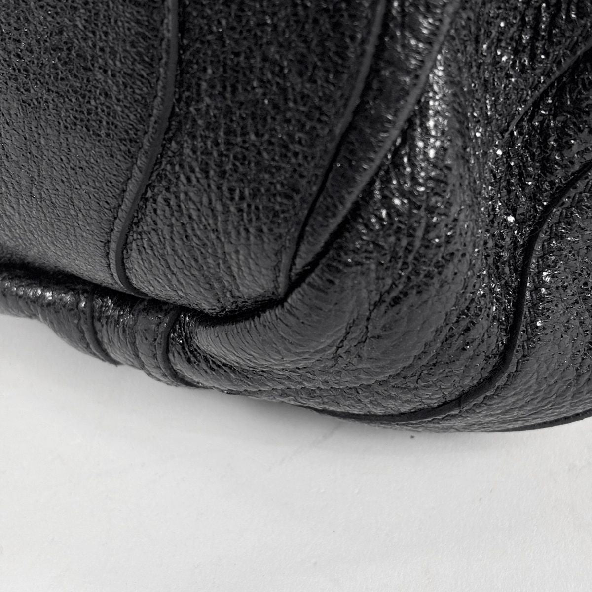 Prada Logo Handbag Gathered Tote Leather Nero — view 4