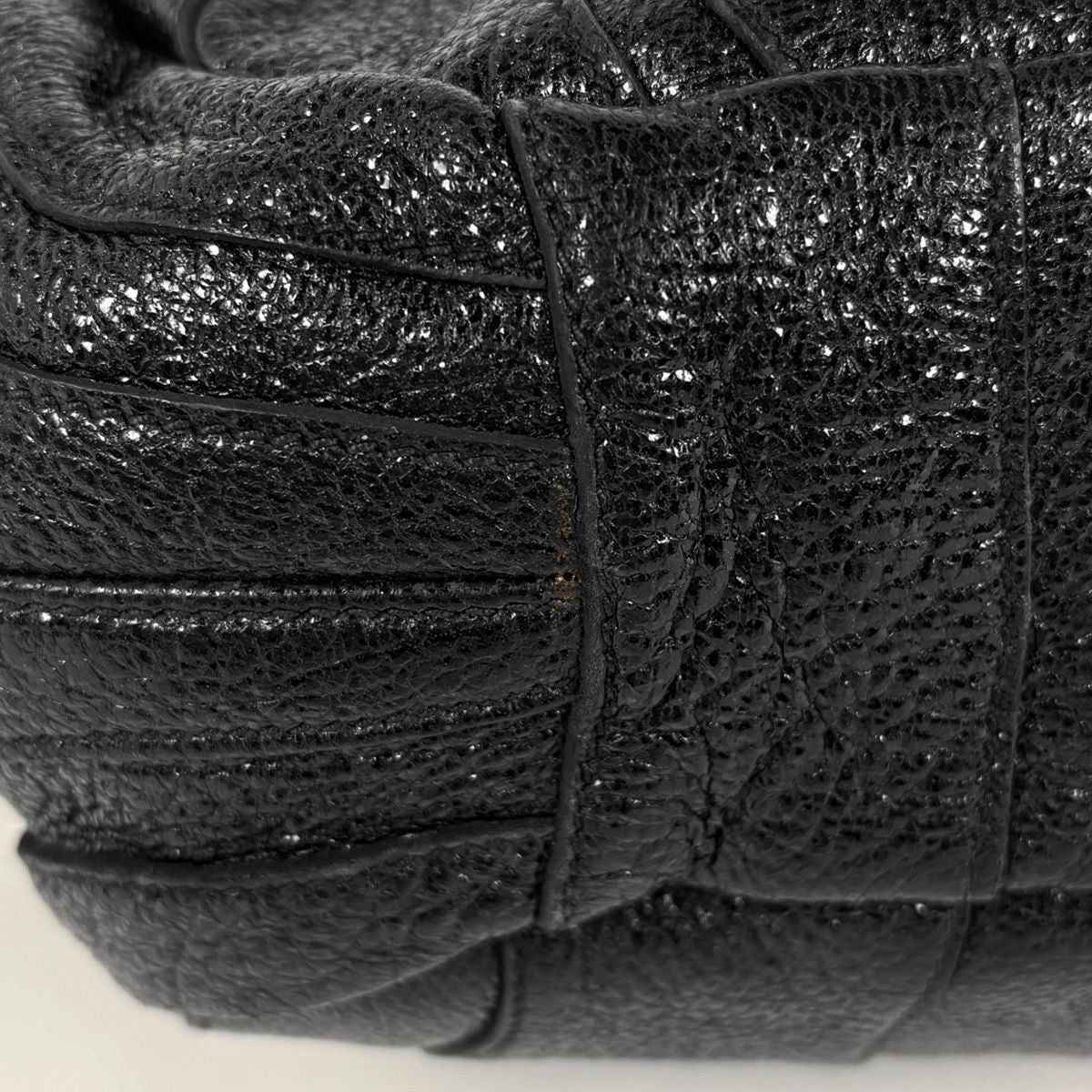 Prada Logo Handbag Gathered Tote Leather Nero — view 3