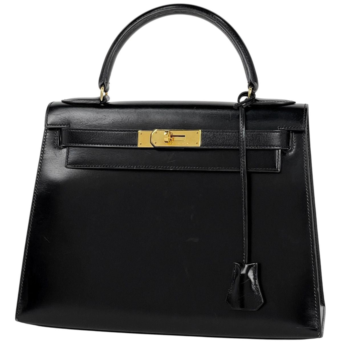 Hermes Kelly 28 Sellier Handbag Box Calf Black