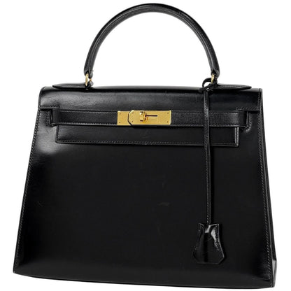 Hermes Kelly 28 Sellier Handbag Box Calf Black