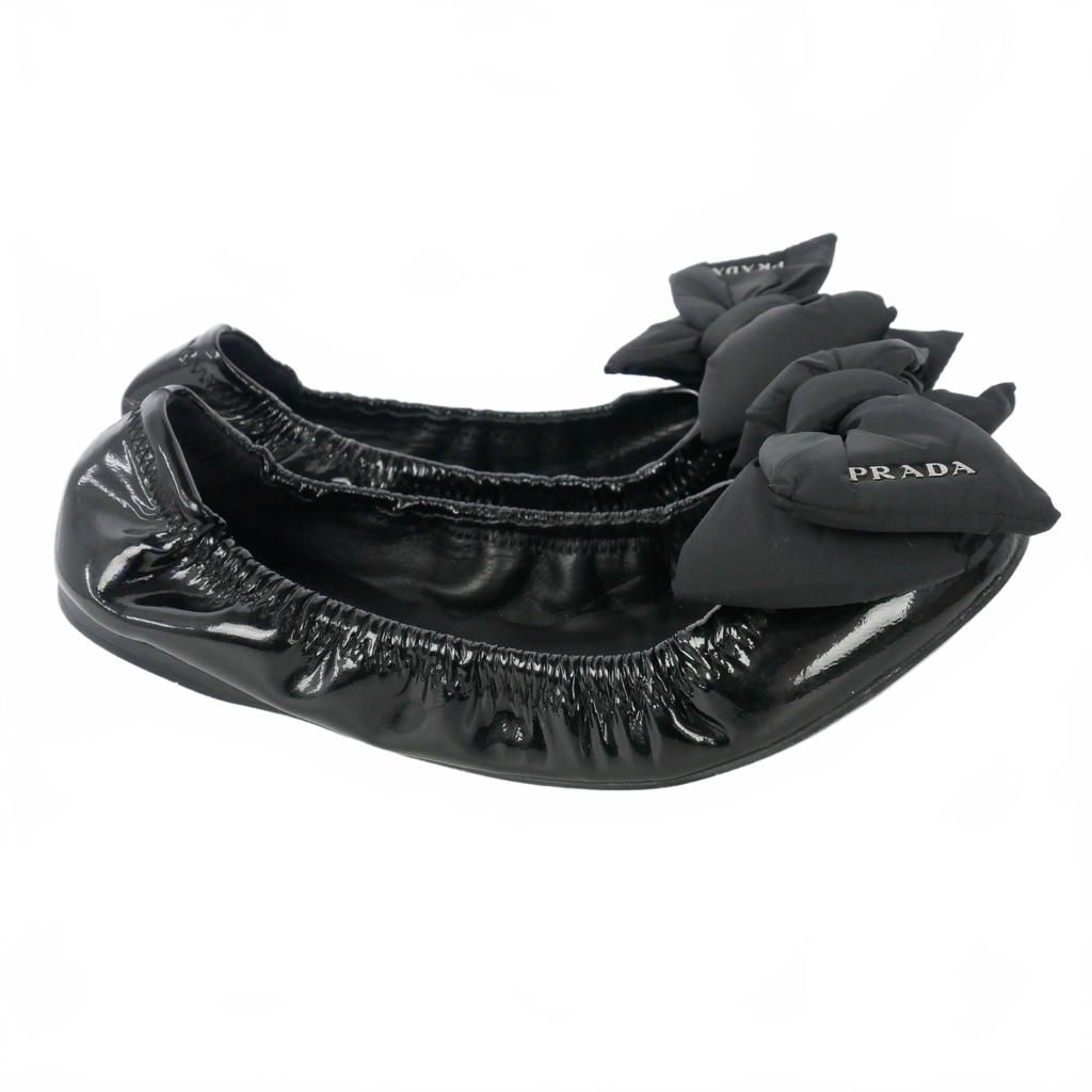 Prada Ribbon Ballet Shoes Flat Enamel 36 Black — view 4