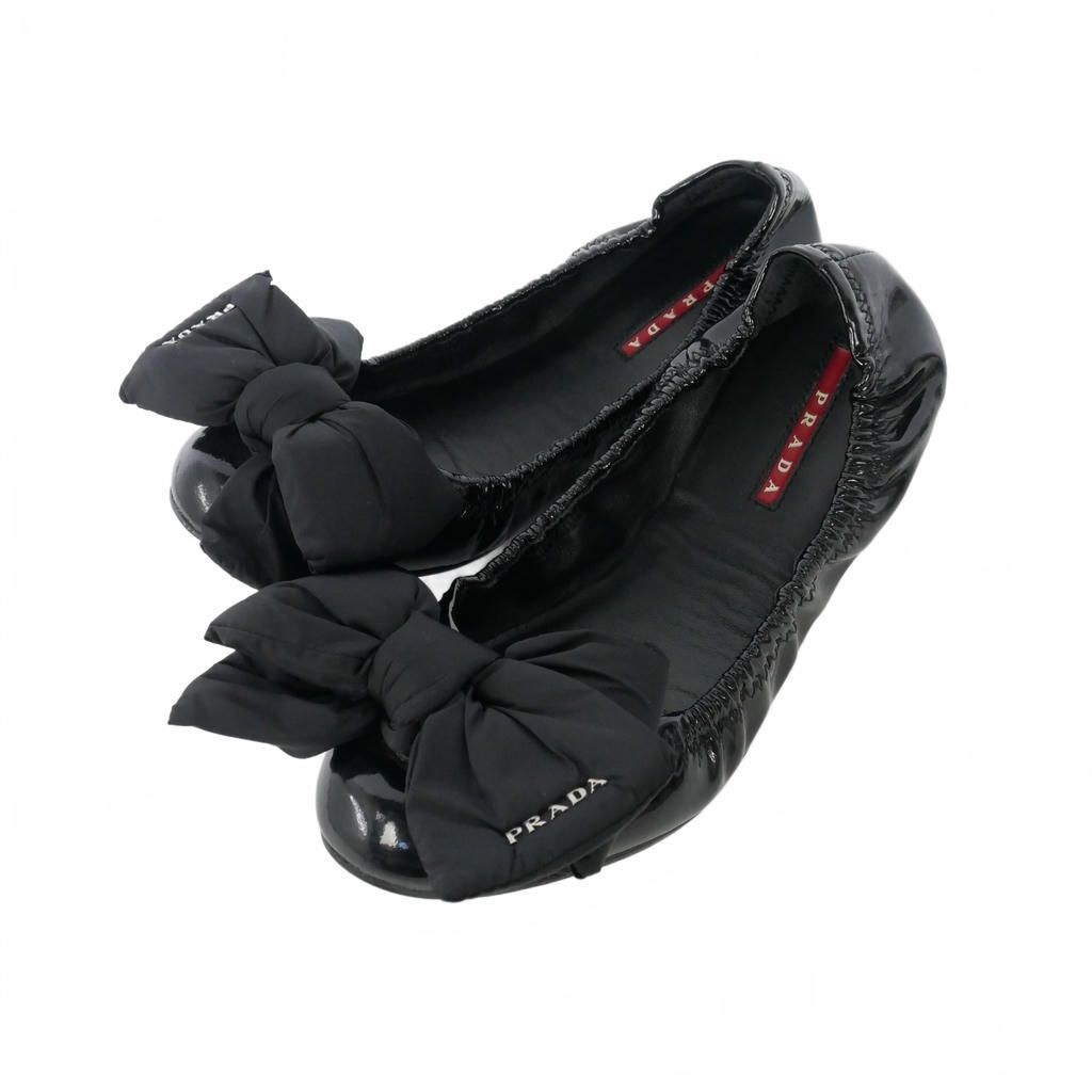 Prada Ribbon Ballet Shoes Flat Enamel 36 Black