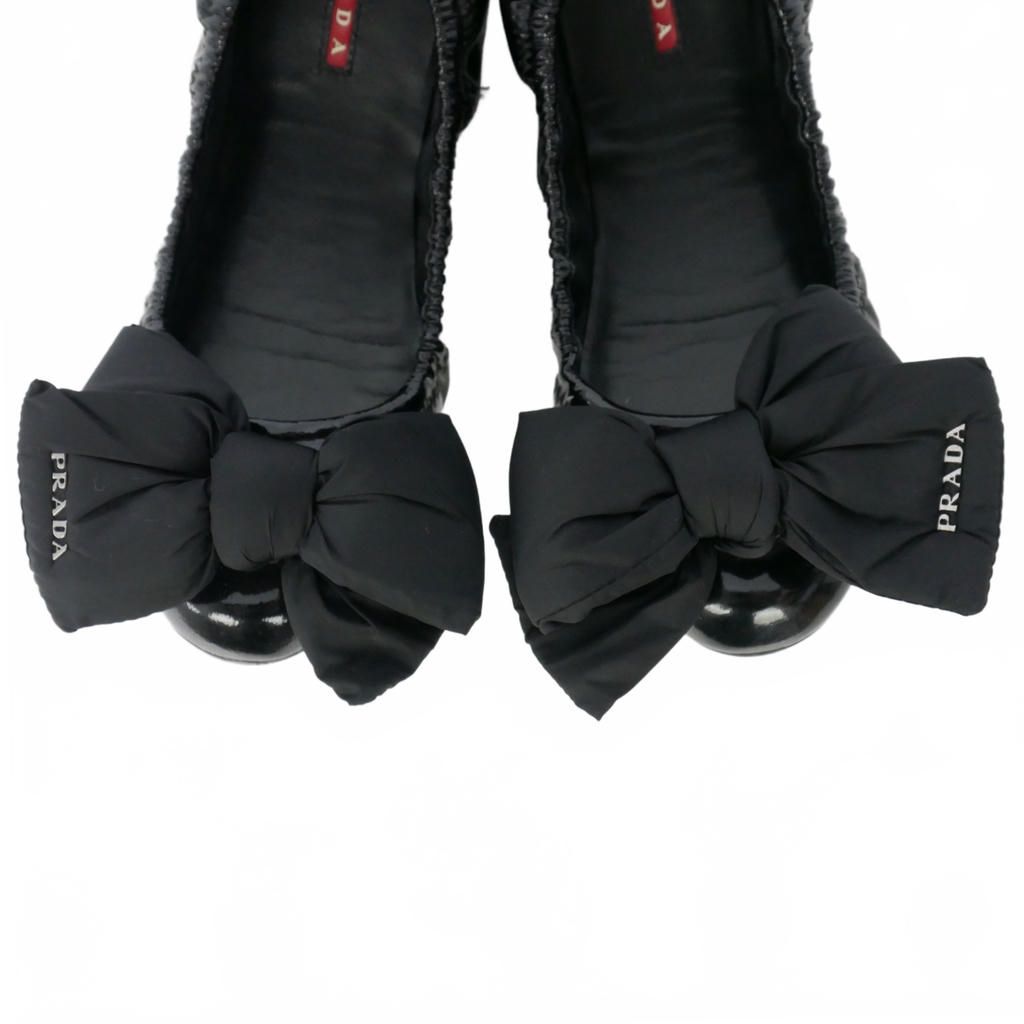 Prada Ribbon Ballet Shoes Flat Enamel 36 Black — view 5