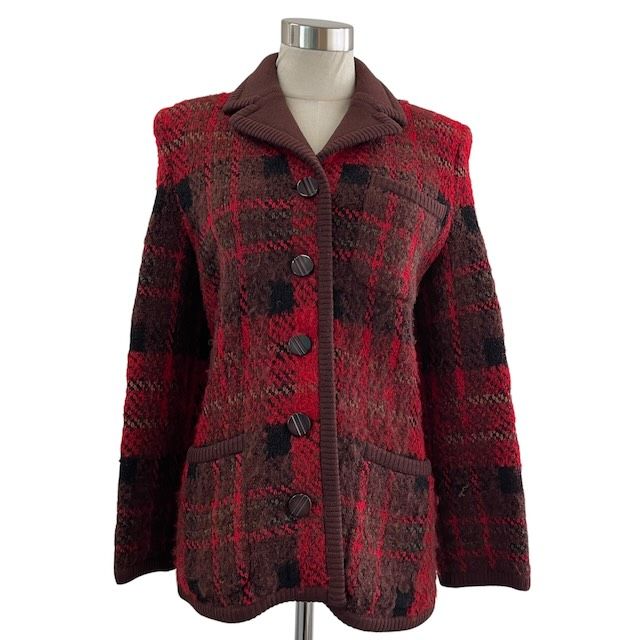 Saint Laurent Yves Knit Jacket Cardigan Wool Check Pattern All Over