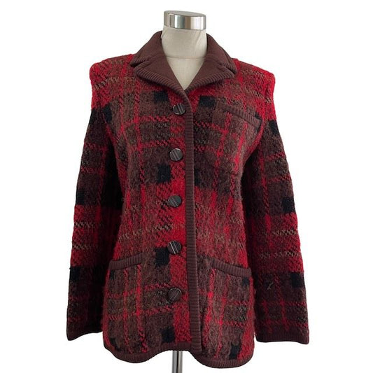 Saint Laurent Yves Knit Jacket Cardigan Wool Check Pattern All Over