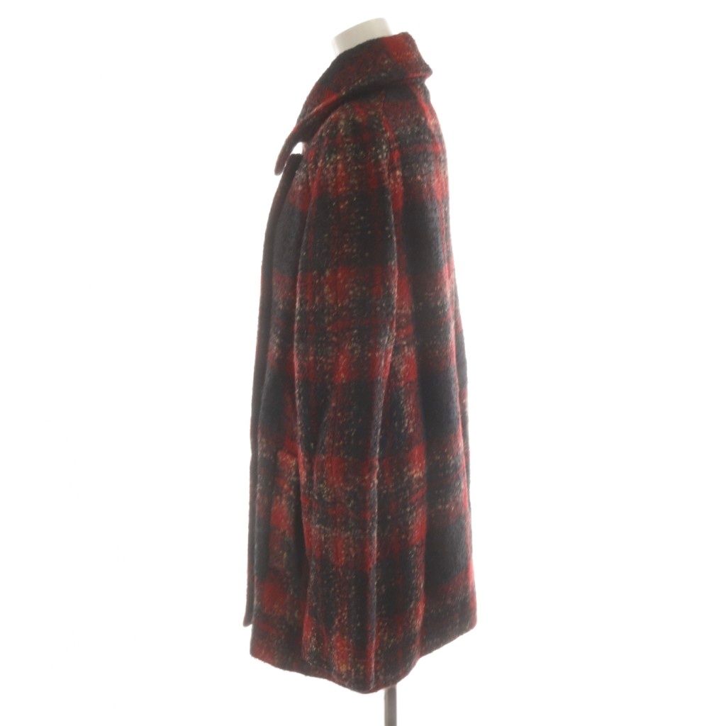 Max Mara Studio Coat Mid Length Plaid Alpaca Blend 42 Red Black — view 2
