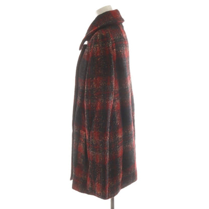 Max Mara Studio Coat Mid Length Plaid Alpaca Blend 42 Red Black — view 2