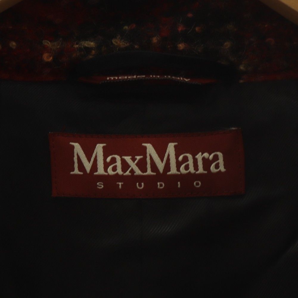 Max Mara Studio Coat Mid Length Plaid Alpaca Blend 42 Red Black — view 4