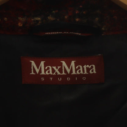 Max Mara Studio Coat Mid Length Plaid Alpaca Blend 42 Red Black — view 4