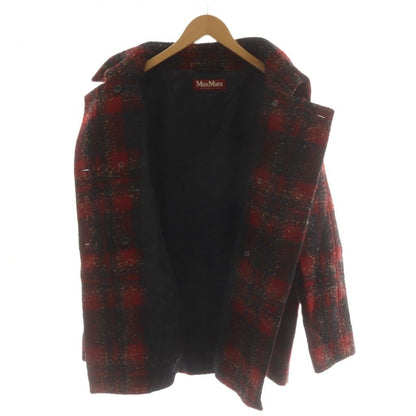 Max Mara Studio Coat Mid Length Plaid Alpaca Blend 42 Red Black — view 6