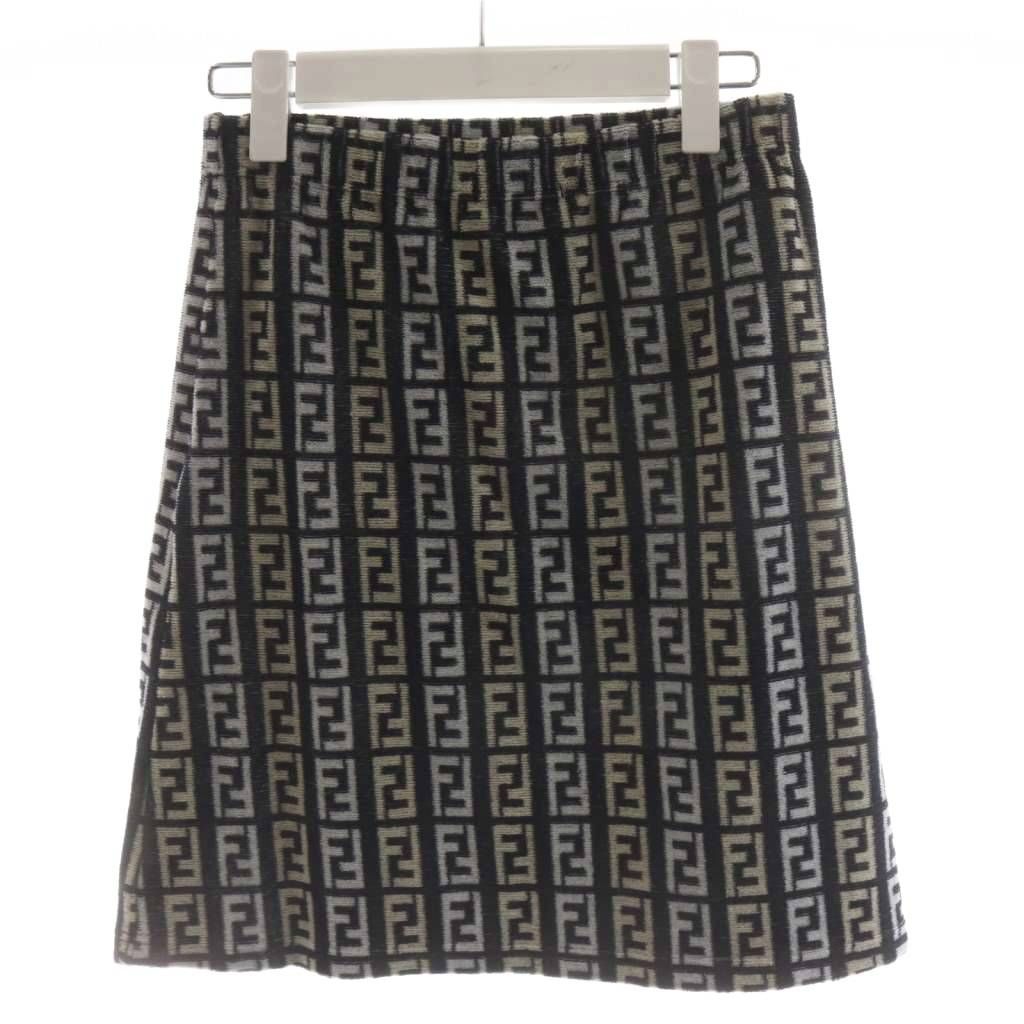 Fendi Zucca Pattern Trapezoid Skirt Knee Length 44 Navy — view 2