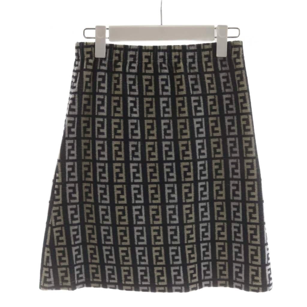 Fendi Zucca Pattern Trapezoid Skirt Knee Length 44 Navy