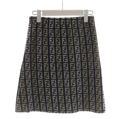 Fendi Zucca Pattern Trapezoid Skirt Knee Length 44 Navy