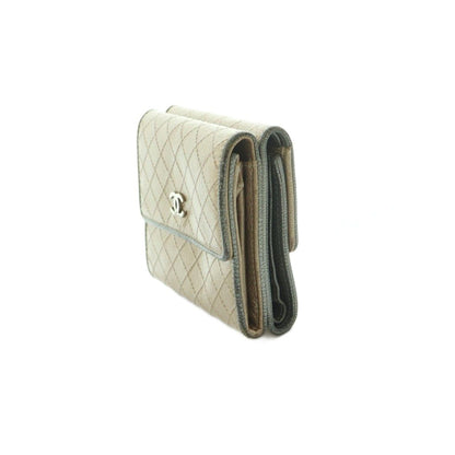 Chanel Bicolor Trifold Wallet Coin Purse Compact Beige — view 3