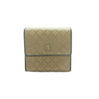 Chanel Bicolor Trifold Wallet Coin Purse Compact Beige