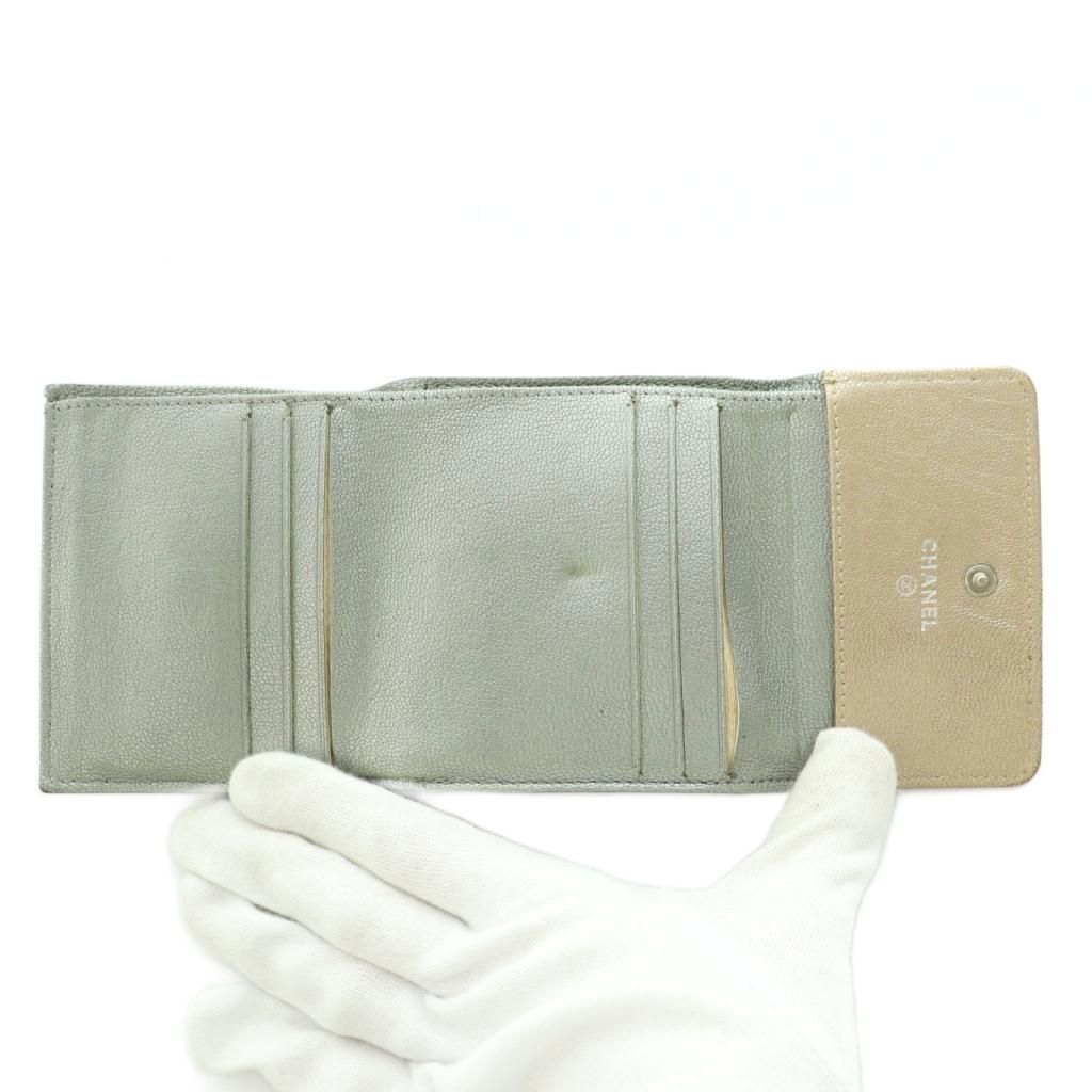 Chanel Bicolor Trifold Wallet Coin Purse Compact Beige — view 5
