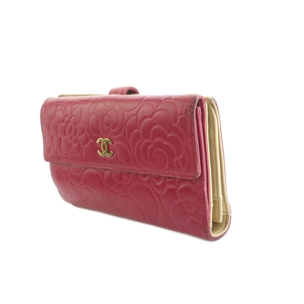 Chanel Camellia Hook Wallet Bifold Lambskin Magenta Pink — view 3