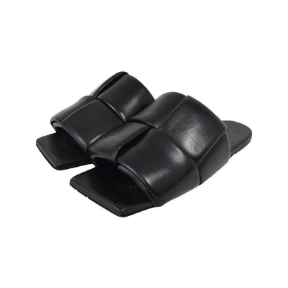 Bottega Veneta Patch Flat Mules Slide Sandals Square Toe Lambskin Leather