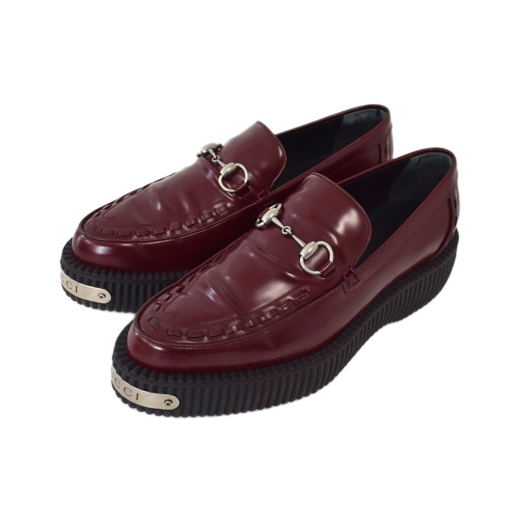 Gucci Creeper Loafers Horsebit Leather Thick Sole Metal Plate 9 Bordeaux 9