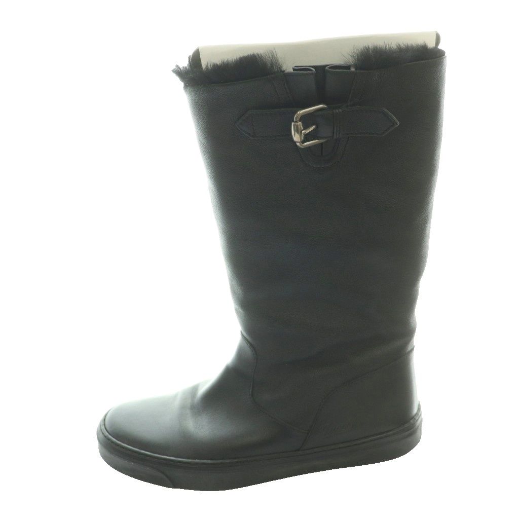 Gucci Middle Boots Long Leather Fur Black SS