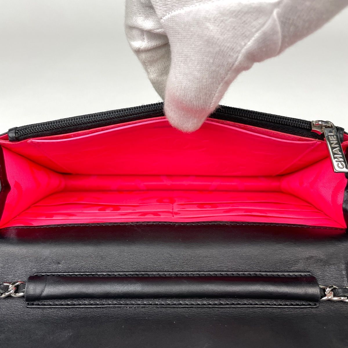 Chanel Cambon Line Chain Wallet CC Logo Shoulder Bag Leather Black — view 8