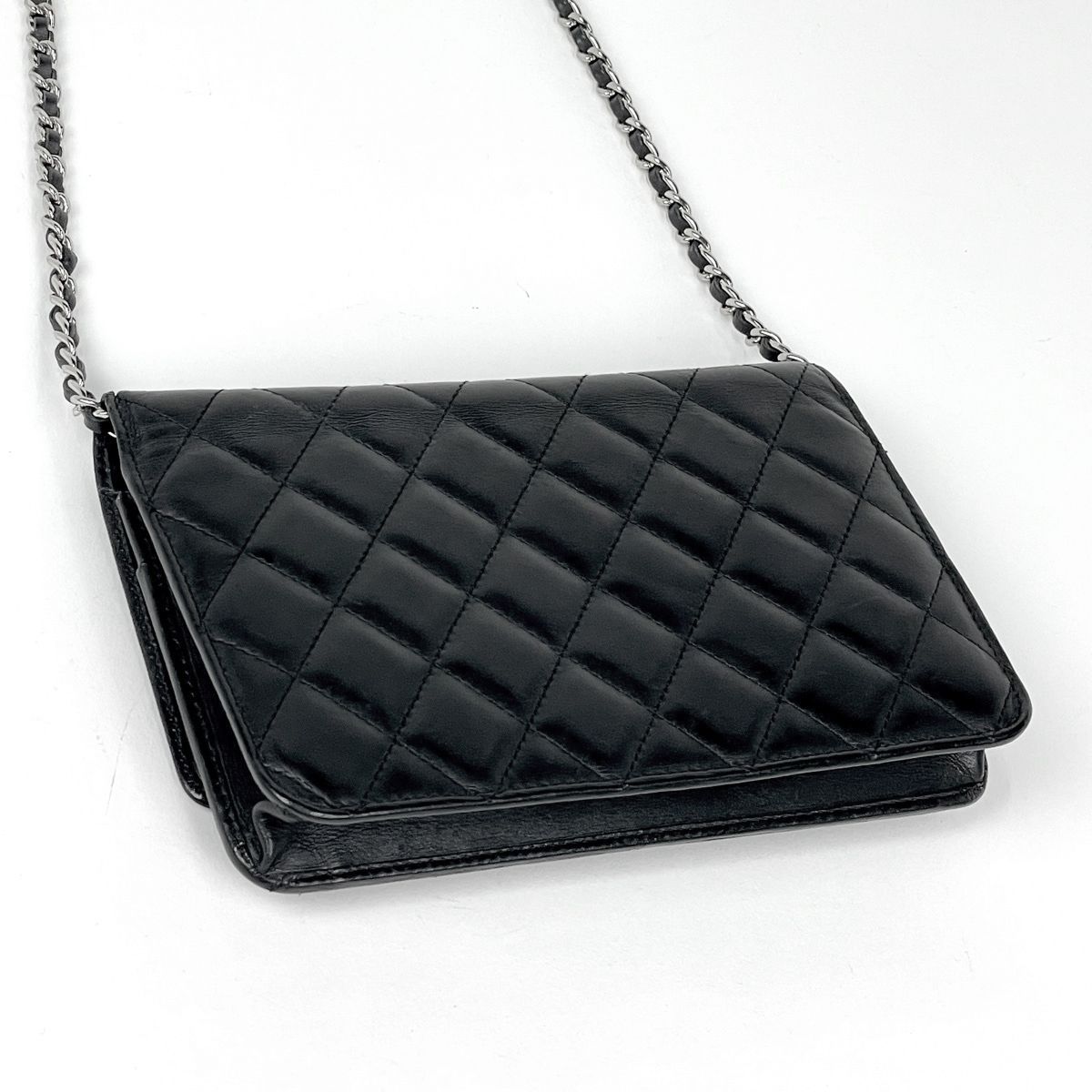 Chanel Cambon Line Chain Wallet CC Logo Shoulder Bag Leather Black — view 2