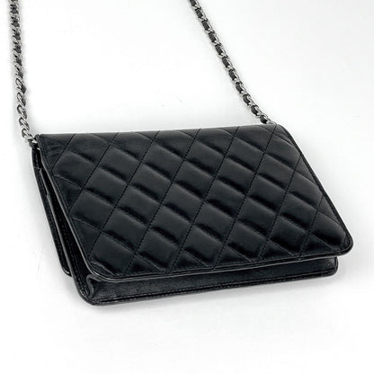 Chanel Cambon Line Chain Wallet CC Logo Shoulder Bag Leather Black — view 2