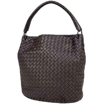 Bottega Veneta Intrecciato Shoulder Bag Leather Dark Brown