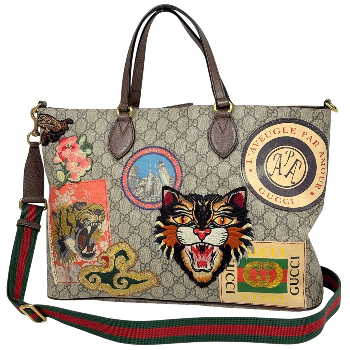Gucci Courier Tote Sherry Line Web 2-Way Beige Multicolor