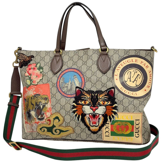 Gucci Courier Tote Sherry Line Web 2-Way Beige Multicolor