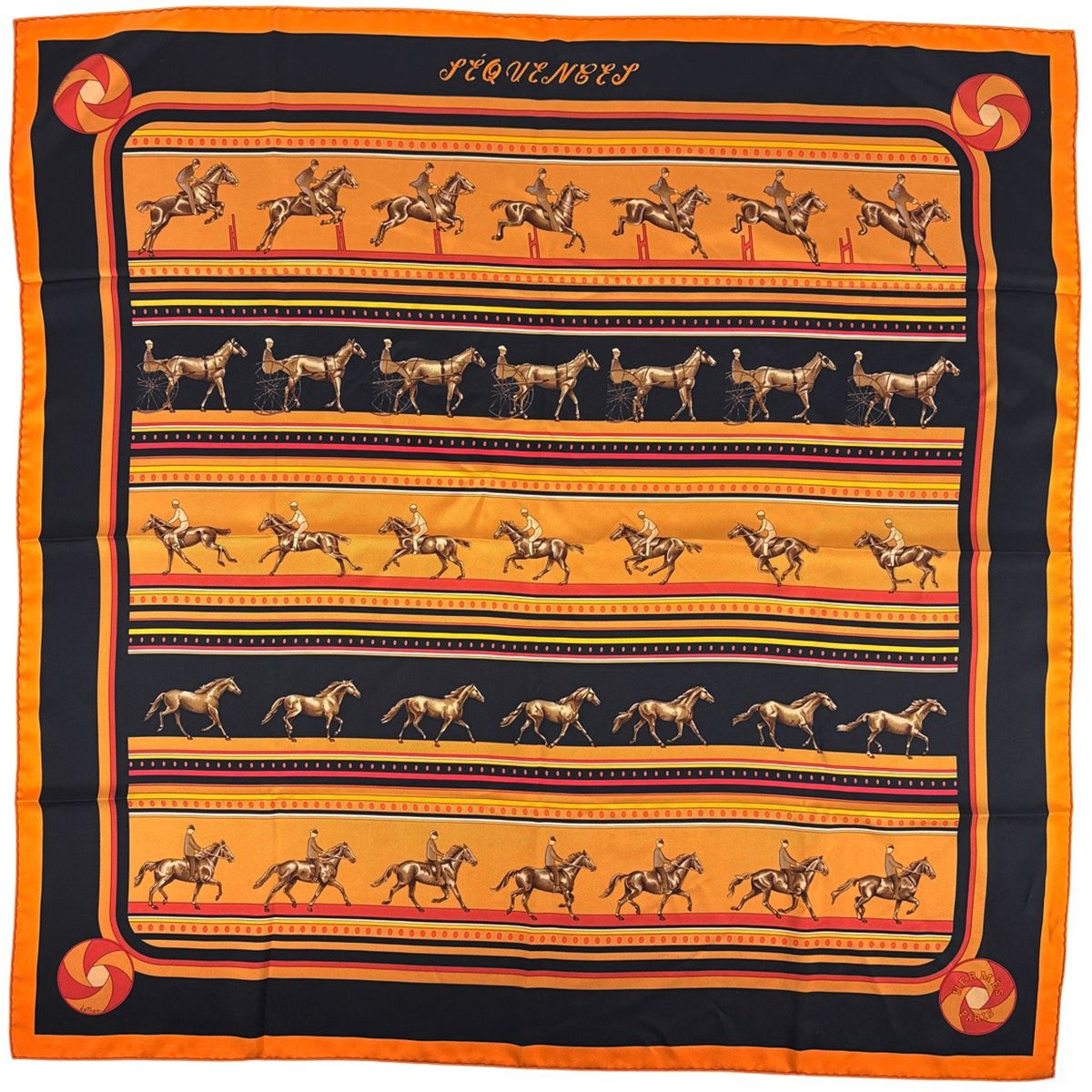 Hermes Carre 90 Sequence Scarf Silk Orange Black
