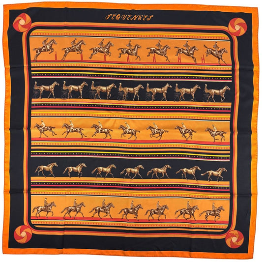Hermes Carre 90 Sequence Scarf Silk Orange Black