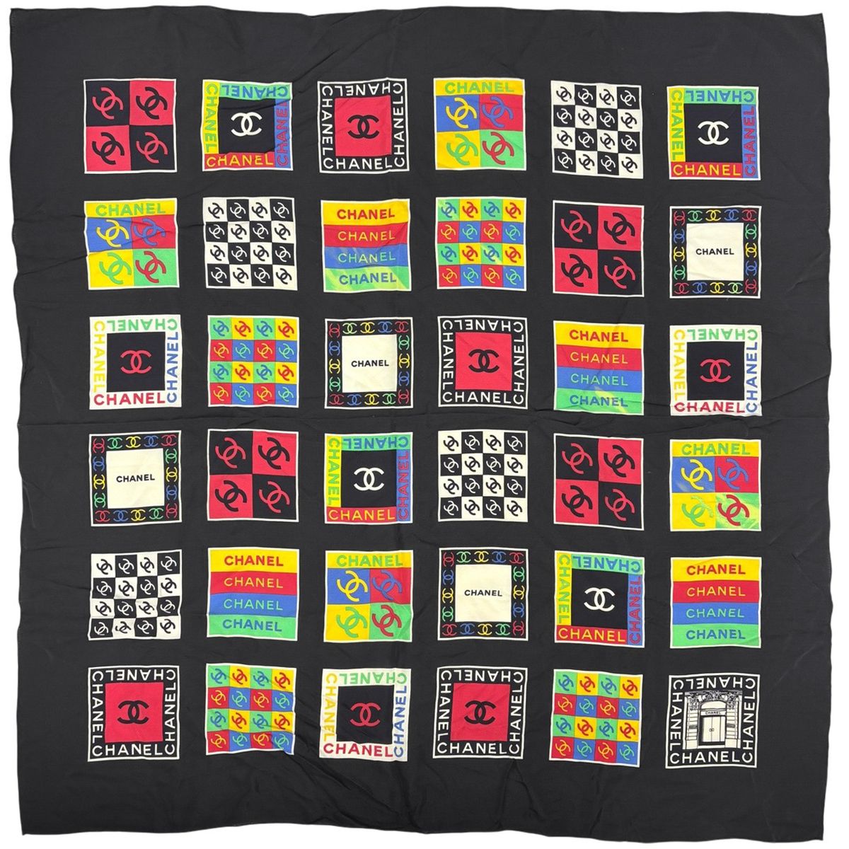 Chanel CC Logo Scarf Silk Black Multicolor