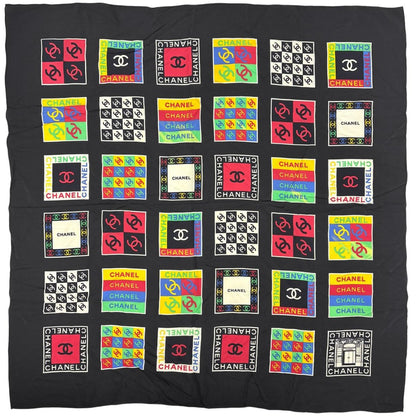 Chanel CC Logo Scarf Silk Black Multicolor