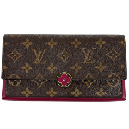 Louis Vuitton Portefeuille Floral Wallet Monogram Brown Fuchsia