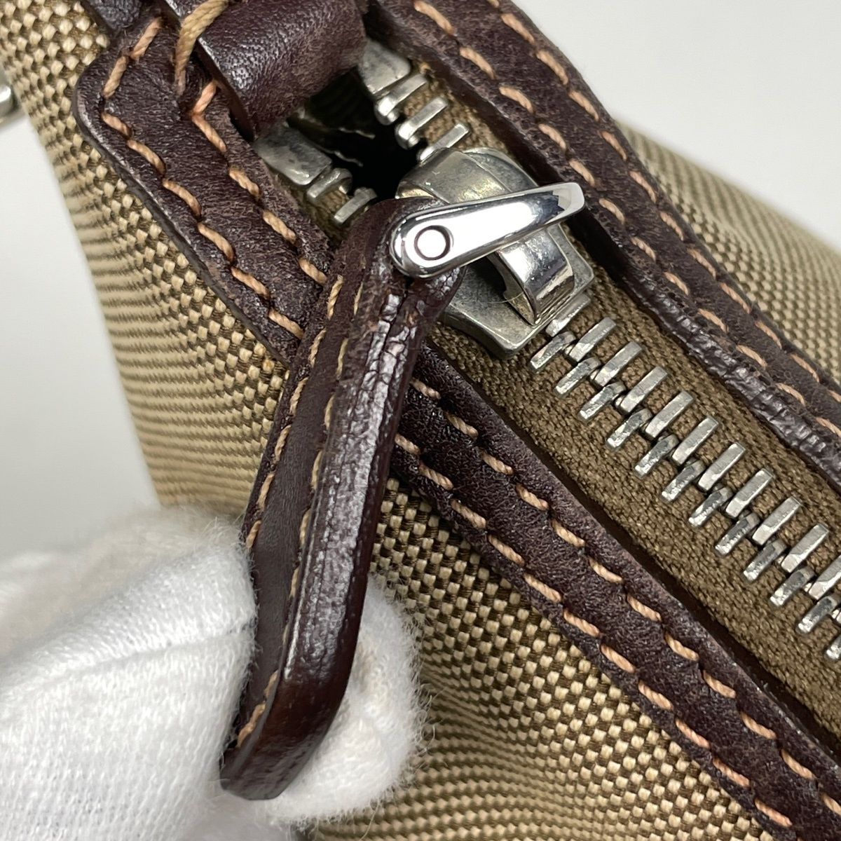 Prada Logo Jacquard Handbag Pouch Canvas Brown — view 5