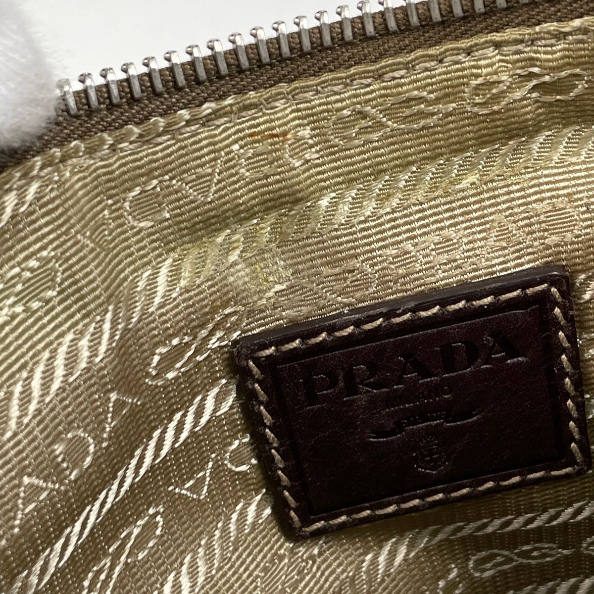Prada Logo Jacquard Handbag Pouch Canvas Brown — view 8