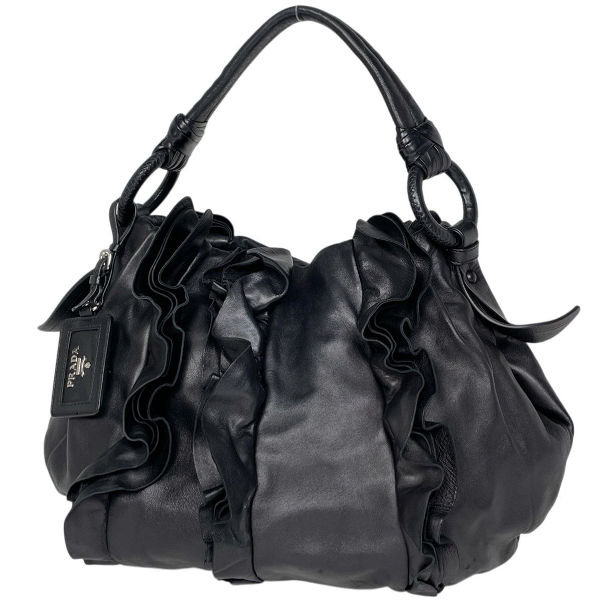 Prada Logo Shoulder Bag Leather Nero