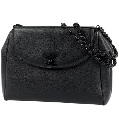 Chanel CC Logo Chain Shoulder Bag Caviar Leather Black