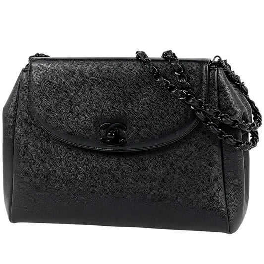 Chanel CC Logo Chain Shoulder Bag Caviar Leather Black