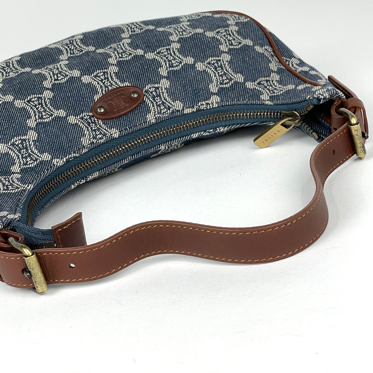 Celine Paris Macadam Shoulder Bag Denim Blue Brown — view 7