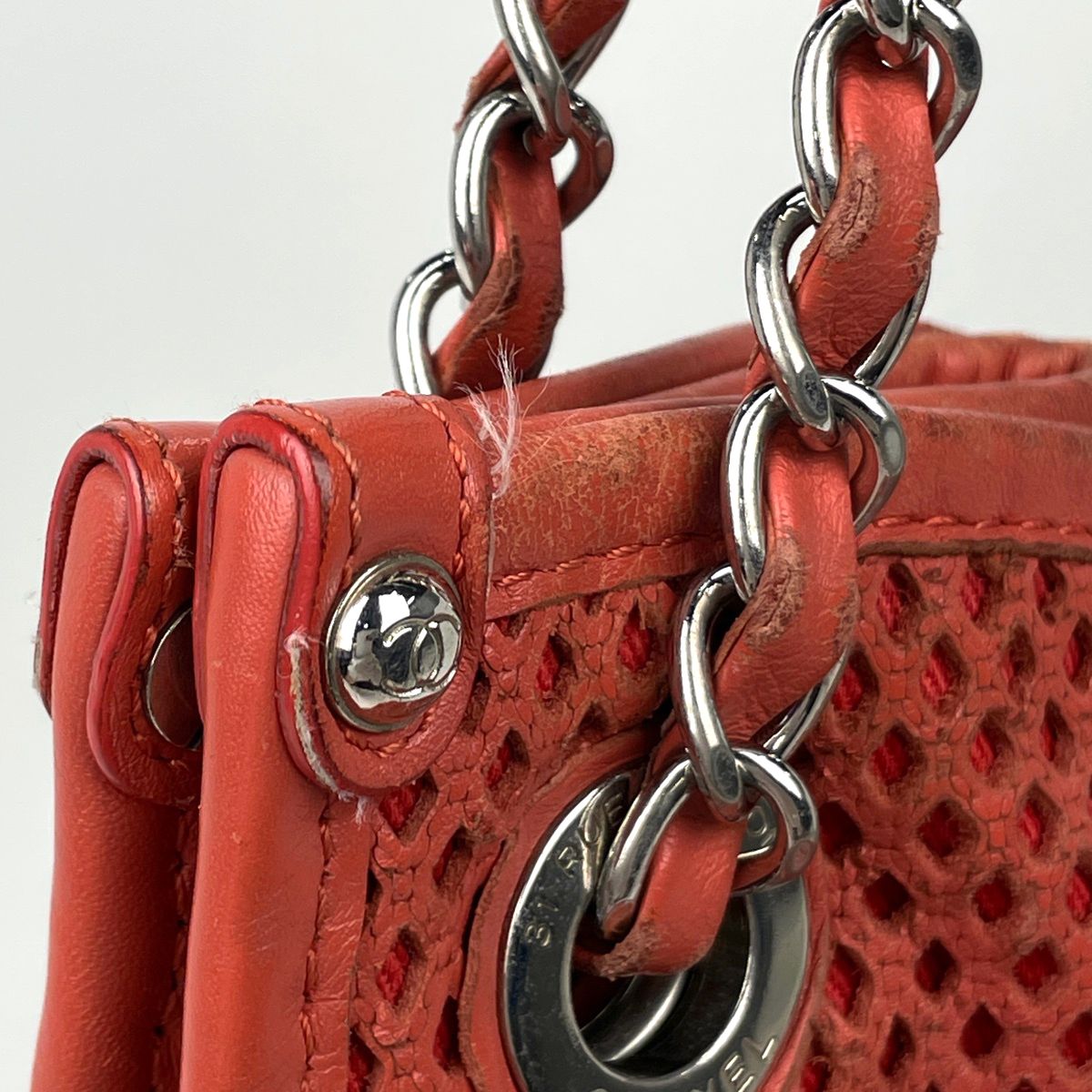 Chanel CC Logo Chain Shoulder Bag French Viera Perforated Leather Orange — view 5