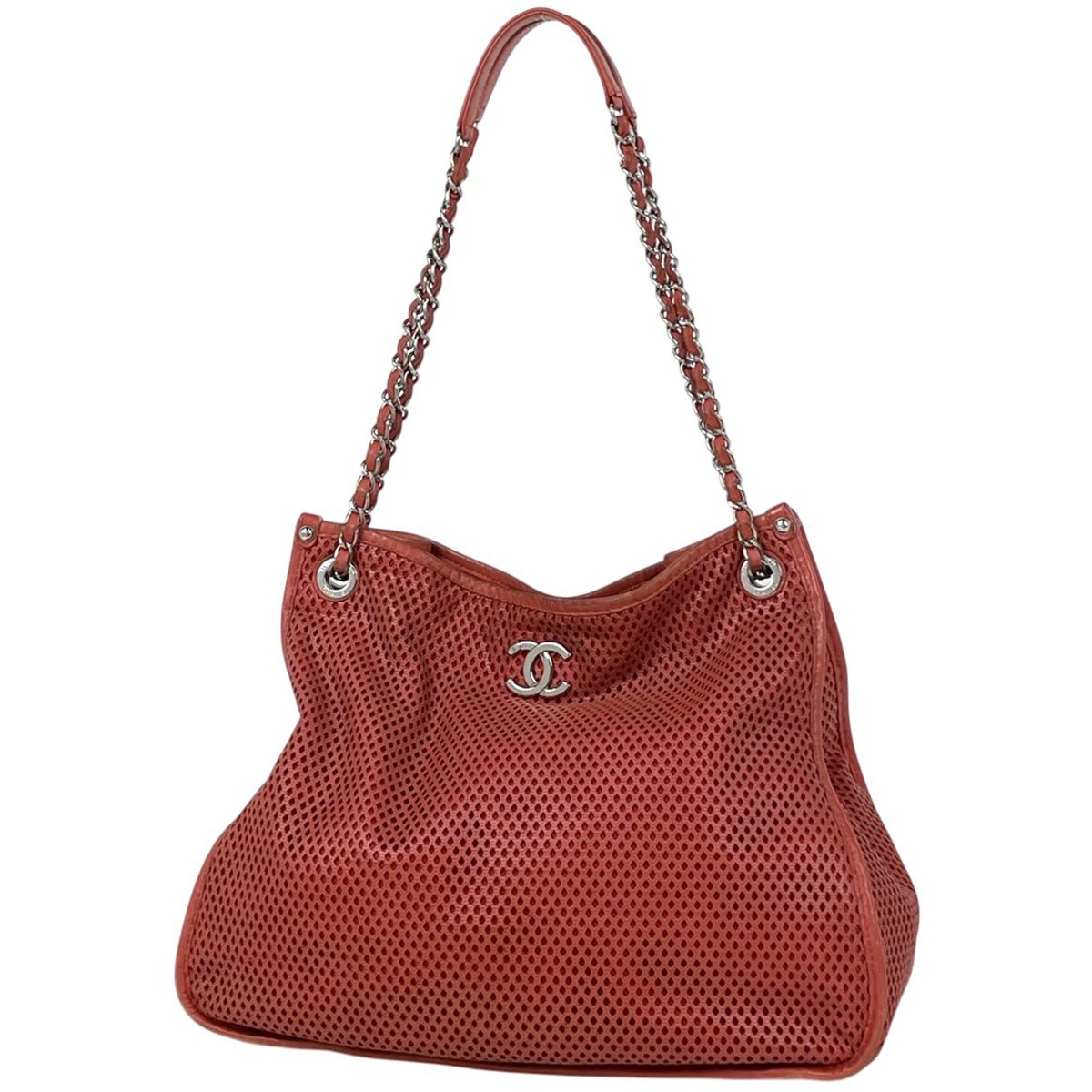 Chanel CC Logo Chain Shoulder Bag French Viera Perforated Leather Orange