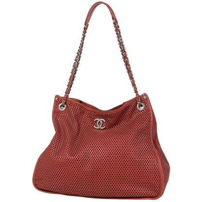 Chanel CC Logo Chain Shoulder Bag French Viera Perforated Leather Orange