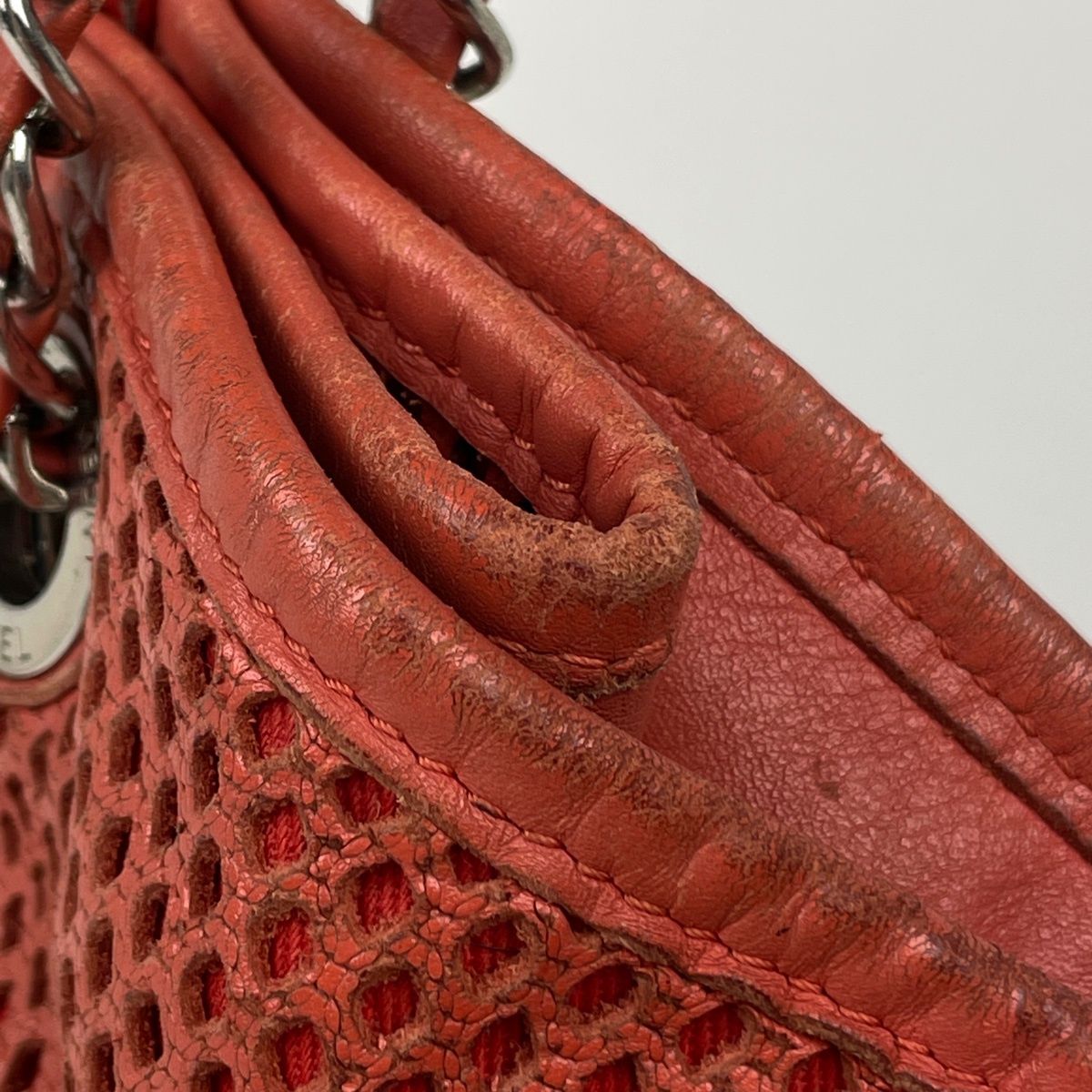 Chanel CC Logo Chain Shoulder Bag French Viera Perforated Leather Orange — view 7