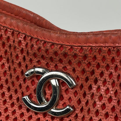 Chanel CC Logo Chain Shoulder Bag French Viera Perforated Leather Orange — view 4
